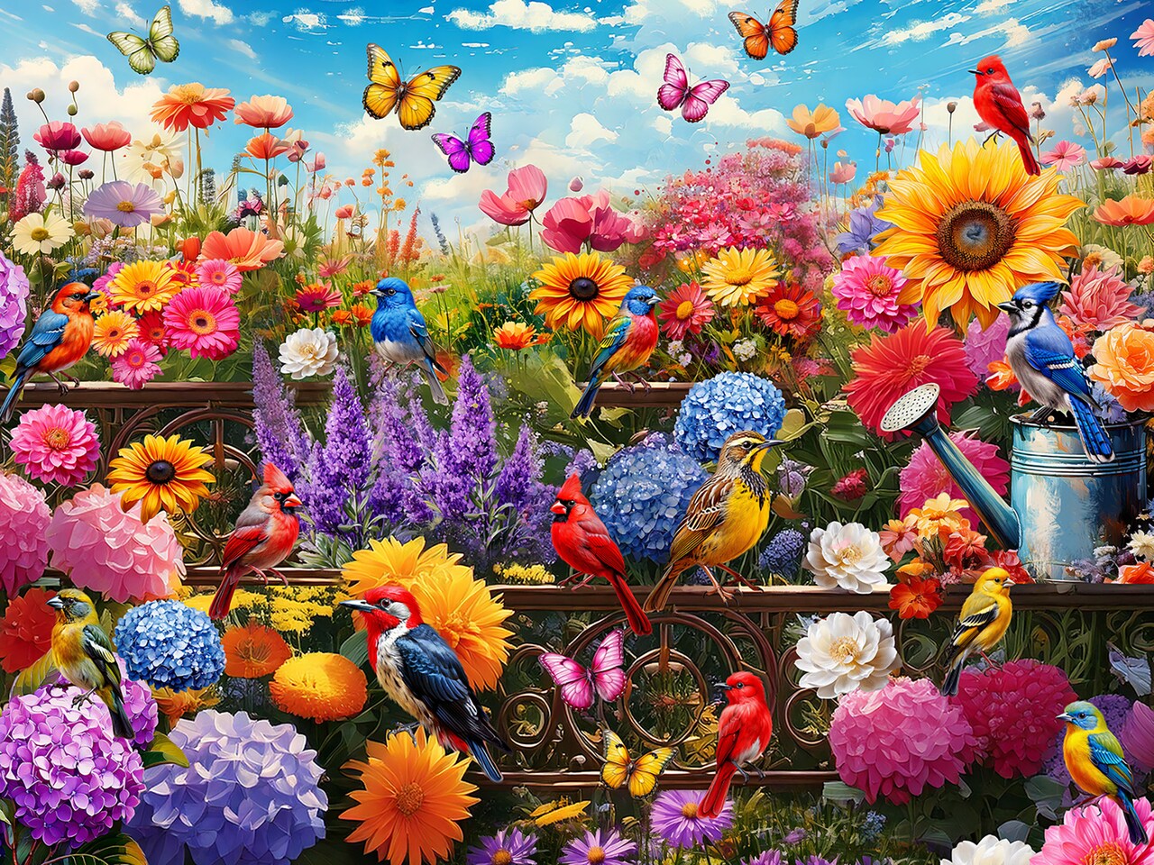 Songbirds in Bloom 500 Piece Jigsaw Puzzle - Vivid HD Colors, Randomly Shaped Interlocking Pieces, Flowers & Birds, Orioles, Cardinals, Bluebirds - Puzzles for Adults, Stress Relief, Problem Solving